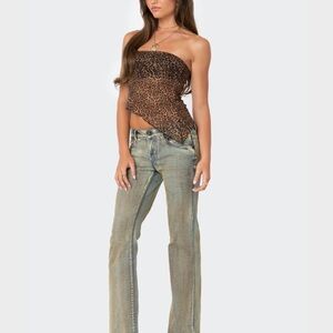 Womens Leopard Printed Sheer Mesh Tube Top